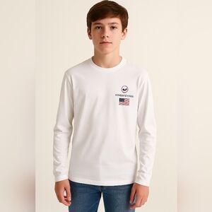 Vineyard Vines Kids White Long Sleeve Tee with Flag Detail